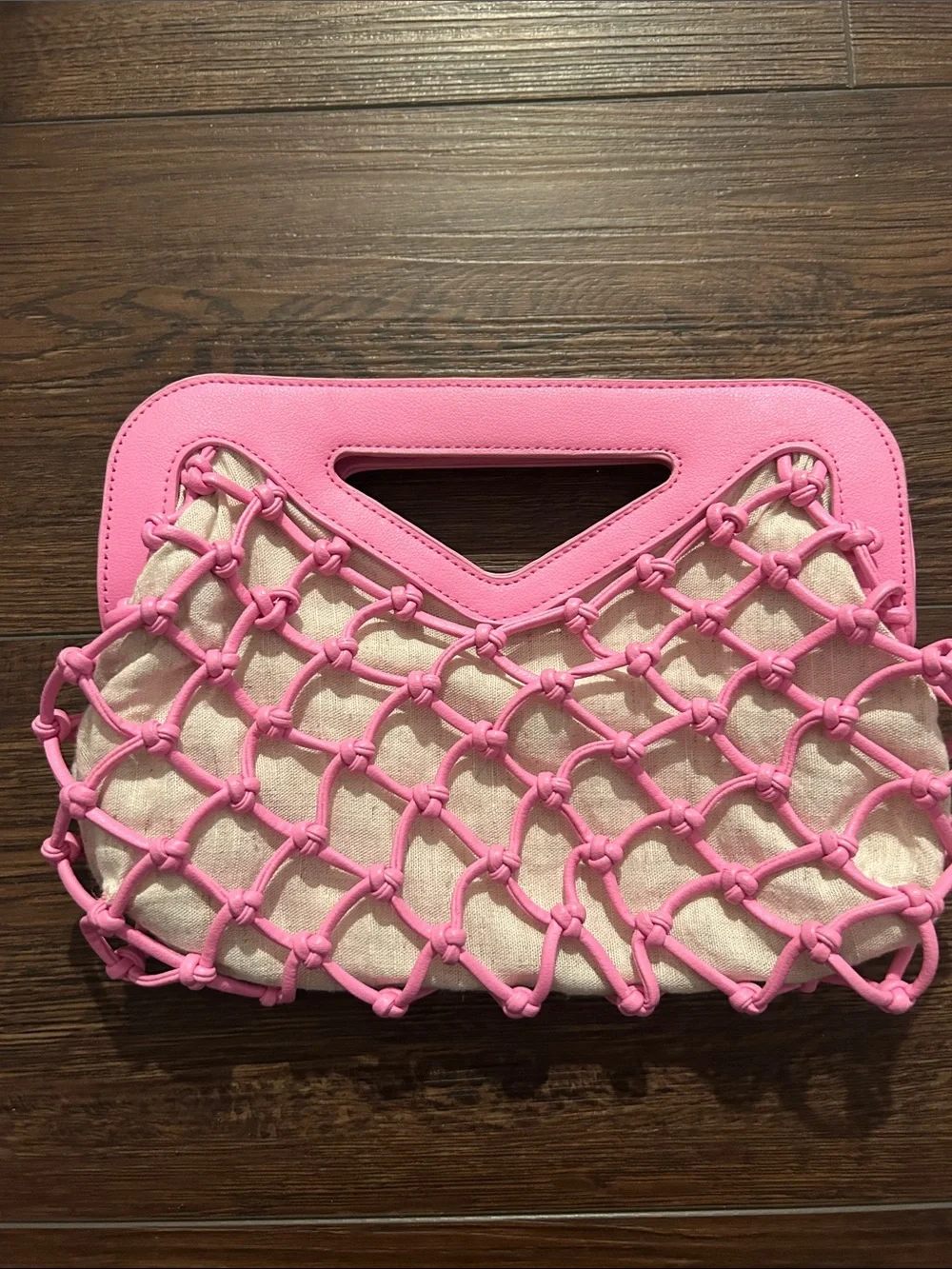 Pink Knotted Net Canvas Clutch Handbag